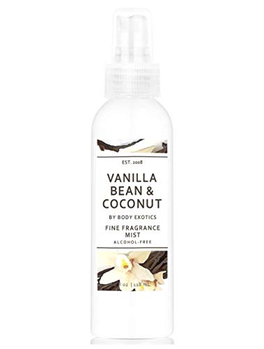 Vanilla Bean & Coconut Alcohol-free Perfume Fine Fragrance Mist by Body Exotics 4 Fl Oz - Irresistible Blend of Madagascar Vanilla, Cashmere Vanilla, Caribbean Coconut & Vanilla Musk
