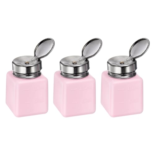 QUARKZMAN 3 stycken alkoholdispenser med lösningsmedel 120 ml (4 oz) tryckvätskepump, flaska med tätande lock i rostfritt stål för aceton rengöringsmedel nagellacksborttagare, rosa