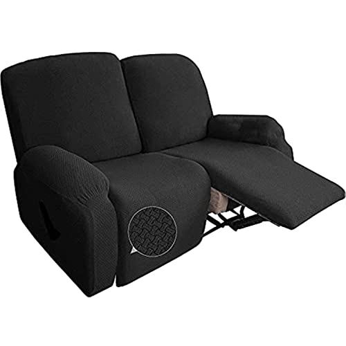 TAIXINT Housse inclinable pour Causeuse 6 pièces pour 2 sièges, Housse inclinable Jacquard pour canapé à 2 Coussins, Housse de Meuble Extensible inclinable Causeuse (Le Noir) Cover