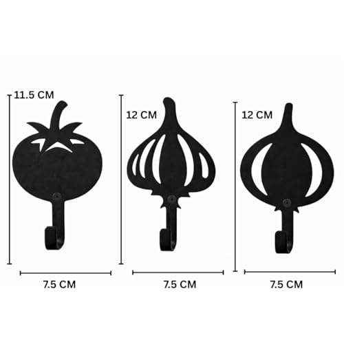Image of Kitchen Wall Hooks Set of 3 | Heavy Duty Metal Wall Hooks | Matte Black Powder Coated | Decorative Key Holder & Towel Hanger for Kitchen & Home Decor