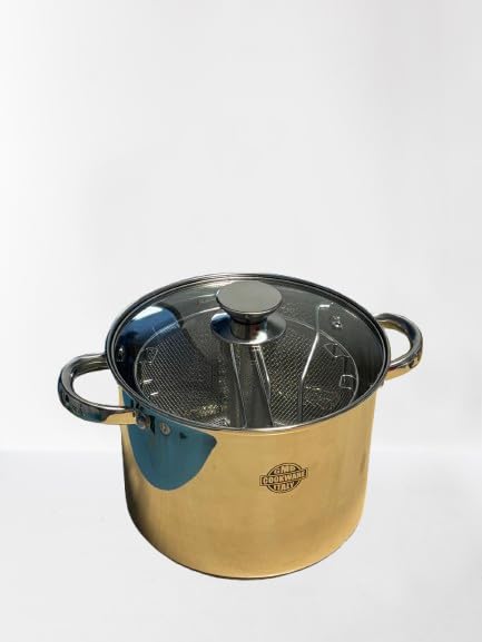 SPAGHETTIERA CON DOPPIO CESTELLO INCLUSO (TRIPLO FONDO A INDUZIONE) Tutto In ACCIAIO INOX Diametro 22cm Capacità 6 lt MADE IN ITALY