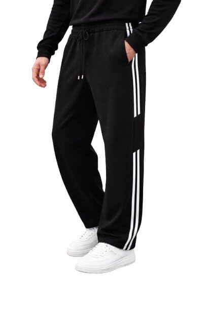 Men’s Sports Track Pants Black with Contrast Side Stripes | Breathable Fabric | Elastic Waist with Adjustable Drawstring | Ideal for Gym Workout Running Jogging and Casual Wear-picture-25
