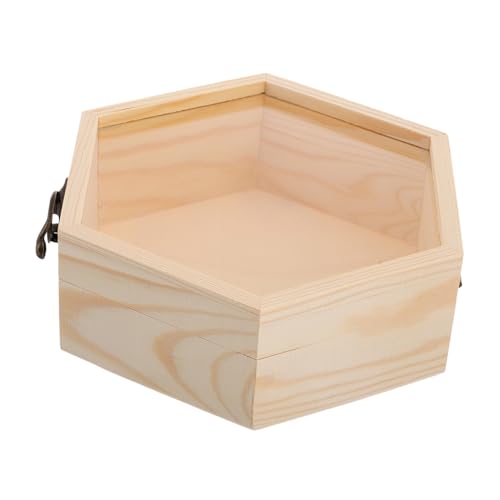 SEWACC 六角形ガラス蓋付き松木製収納ボックス ジュエリーやドライフラワー用 多機能サンドリーズホルダー シンプルで耐久性のあるアンテ