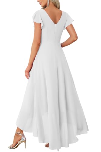 Image of FairyLove Women Wedding Ruffle Dresses Flowy Puffy with Deep V Neck Pleated Hem Lantern Long Sleeve Bell Sleeves