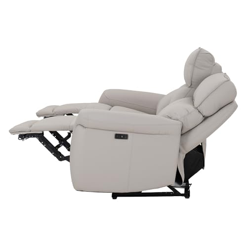 Image of Royaloak Latina Italian Power Motion Half Leather Recliner Three Seater | Genuine Leather | High Backrest Chair | Tufting Design | Designer Armrest | Pocket Springs | Recliner with USB & C Port