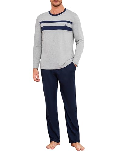 Marvmys Pijamas Hombre Invierno Largo Conjunto Algodón Manga Larga Tops Pijama Pantalones con Bolsillo S-3XL