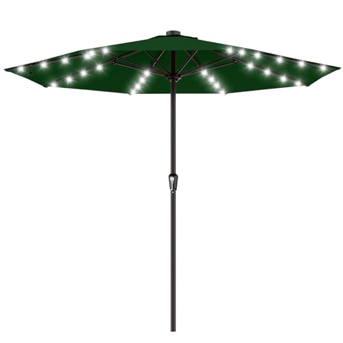Image of AreShark 11FT Large Patio Umbrella with Solar Lights, Lighted Solar Umbrella with Crank, Outdoor Table Market Umbrellas for Garden, Deck, Backyard, Pool and Beach, Dark Green