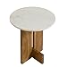 Modway Tarin Marble Top Side Table in Natural - Round Acacia Wood Living Room End Table - Modern Plant Stand or Small Drink Table