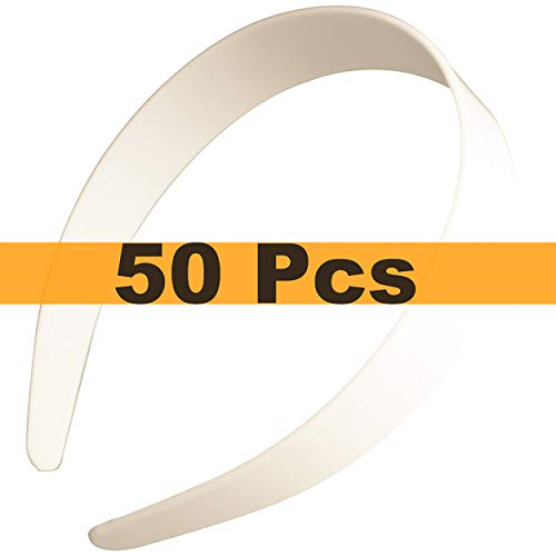 IoYoI White 1 Inch Craft Girls Headband Women's Hair Bands No Teeth DIY Plastic Material Decorative Wide Headwears Clip Adolescent Female (50 pcs)