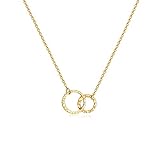 Lcherry Dainty Double Circle Necklace 14k Gold-Plated Infinity Interlocking Circle Choker Necklace for Women