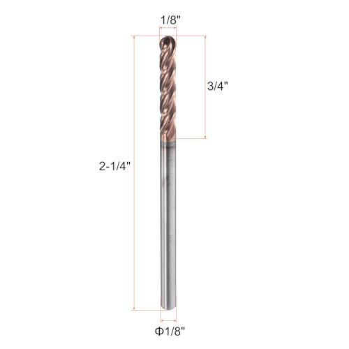 Image of HARFINGTON Ball Nose End Mill 4 Flute 1 /8 inch Diameter 1 /8 inch Shank Tungsten Carbide TiAlN Coated Spiral CNC Router Bits 3 /4 inch Cutting Length Single End Ball for Carving Engraving Grinding