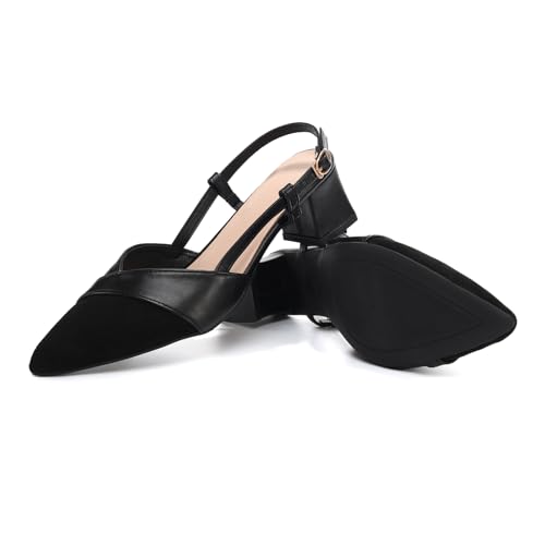 Women's Slingback Closed Pointed Toe Pumps Low Chunky Heels Wedding Party Dress Shoes, Model SR-A063