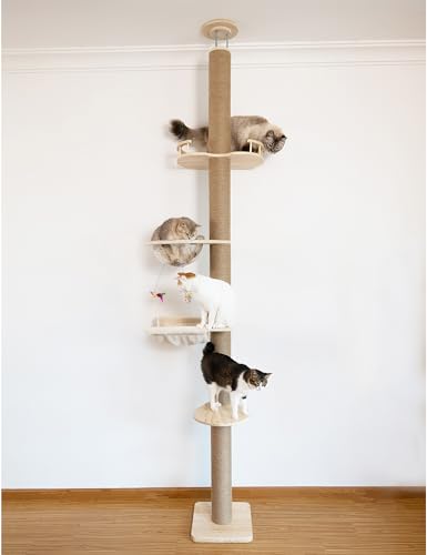Floor-to-Ceiling Cat Tree with Natural Sisal Rope Scratching Post - Adjustable Height (55-119 Inches) - Modern Cat Activity Tree Cat Scratcher Post