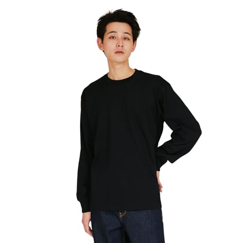 [ヘインズ] 長袖Tシャツ 綿100％ THE BEST OF BLACK-T 1P T-SHIRTS KURO クルーネックロングスリーブTシャツ HM4-C201-090-L