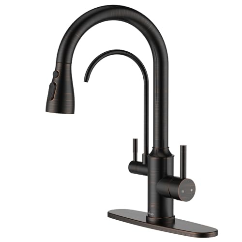 APPASO Kitchen Faucet with Water Filter, Without Water Filtration Device, Oil Rubbed Bronze 3-in-1 Kitchen Sink Faucet, High Arch 2-Handle 3-Way Kitchen Faucet with Pull-Down Sprayer