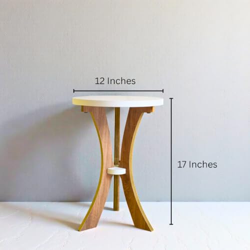 Image of InoSlashed Beautiful Wooden Side Table /End Table /Plant Stand /Tea Table /Stool Living Room Furniture Round Shape (17 Inches)