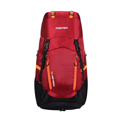 Image of Gear Overland 55L Extra Large Water Resistant Rucksack /Travel bag /For Men & Women(Maroon - Black)