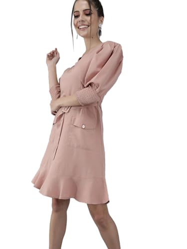 Image of RARE Women Casual Green Colour Knee Length Solid Dress