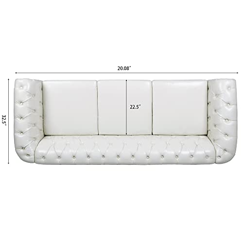 Image of LEVNARY Chesterfield Sofa, Classic Tufted Upholstered Leather Couch, Modern 3 Seater Couch Furniture with Tufted Back for Living Room Office (Cream White)
