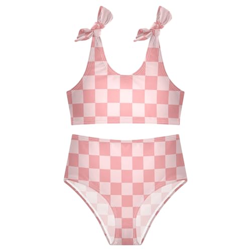 Girls Tankini Swimsuit Bathing Suit Two Piece Bikini Summer Beach Swimwear with Adjustable Strap 3-12 Years Solid Color