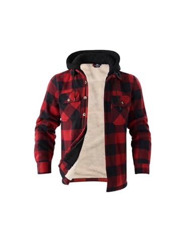 Image of Yasumond Mens Hoodies Fleece Jacket Plaid Flannel Heavy Sherpa Lined Hooded Zip Up Warm Winter Coats Big Tall