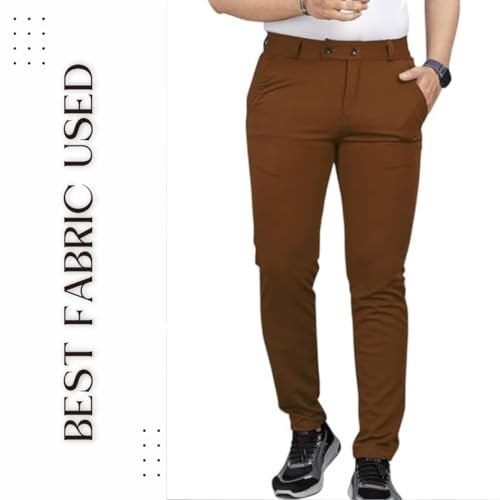 Image of MiraMichi Men's Slim Fit Formal Trousers - Crafted from Premium Lycra Blend Fabric, Solid Pattern, Ideal for Formal Occasions