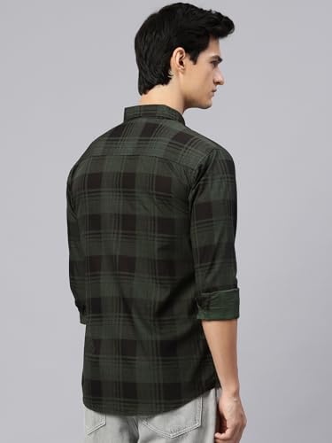 Image of Majestic Man Stylish Slim Fit Cotton Spread Collar Checked Casual Shirt