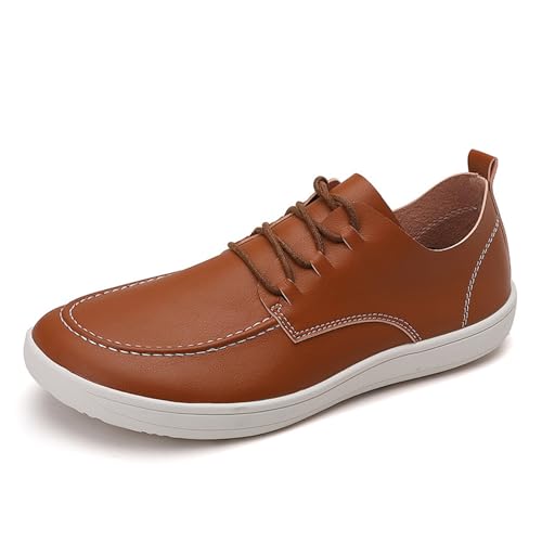 Men's Leather Wide Toe Flat Oxford Shoes Comfortable Round Toe Soft Sole Non-Slip Lace-Up Business Work Shopping Barefoot Casual Shoes