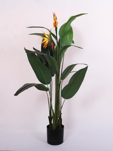 Image of ARICK DECOR Artificial Bird of Paradise Plant 5Ft Tall with Flowers - Fake Tropical Palm Tree with 2 Faux Crane Flowers & Silk Banana Leaves, Large Indoor Fake Decorative Tree in Black Pot