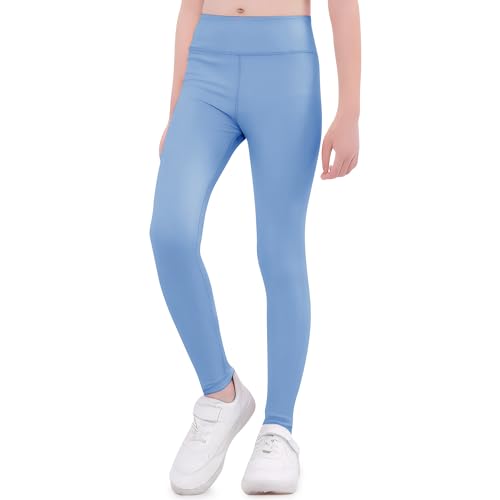FILOWA Leggings Niña Algodón Elásticos Pantalones Cintura Alta Largo Legging Stretch Yoga Pantalón Multicolor Casual Deportivos Trousers Primavera Otoño Ropa para Niños 8-9 Años, Azul