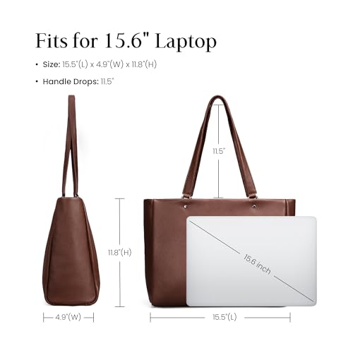 Image of befen Genuine Leather Work Tote Bag for Women with 15 inch Compartment | Real Leather, 15 inch Laptop Sleeve, Trolley Strap, Zipper, Cup Holder