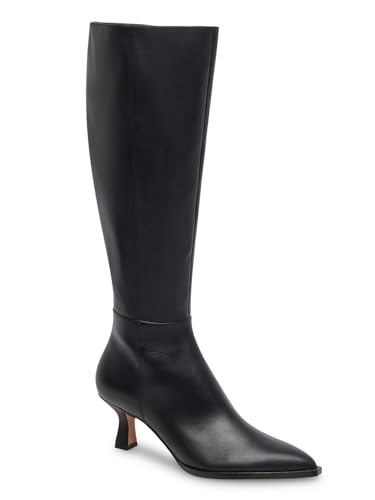 Coutgo Womens Knee High Boots Kitten Low Heel Pointed Toe Tall Boots Side Zipper Winter Dress Shoes