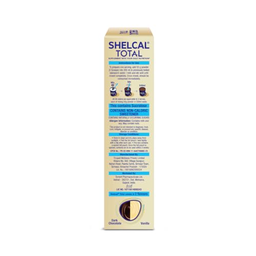 Image of Shelcal Total - Powered by Protein, Multi-Vitamin, Multi-Mineral & Prebiotic supports Bone, Joint & Muscle, Immunity, Gut Health, No Added Sugar (Dark Chocolate) 400g - By Torrent Pharma, Pack of 2