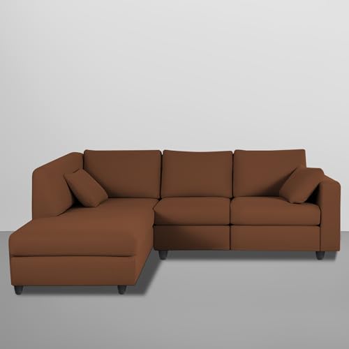 Image of Florian LHS 4 Seater L Shape Sofa Set for Living Room (Brown Fabric) Premium Fabric Sofa