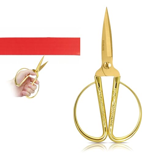 Grand Opening Ribbon Cutting Ceremony Kit with Gold Scissors Red Ribbon 4 Wide x 10 ft Long Opening Event Decorations for Business Store Ceremony (7.48 inches)