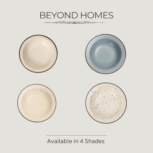 Image of Beyond Homes Ceramic Pasta Plates Shallow, 18cm, Set of 2, White Brown | Matte Finish Ceramic Pasta Bowl | Flat Stoneware Pasta and Maggie Bowl | Chip-Resistant | Microwave Safe; (2, White Brown Rim)