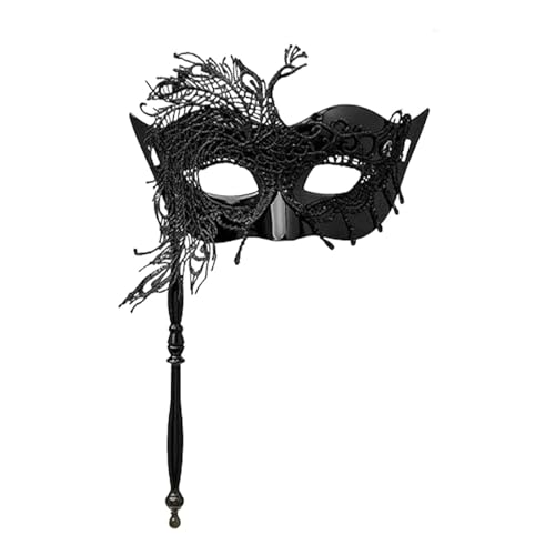 Masquerade Mask Elegant Peacock Design Lace Handheld Mask for Women Perfect for Halloween Cosplay and Themed Parties Black One Size