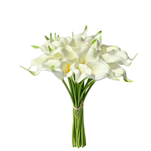 Mandy's PU White Calla Lily Artificial Flowers 20 Stems 13.5in Faux Realistic Centerpiece for Valentine's Day and Easter Decorations DIY Bridal Bouquet Home Décor
