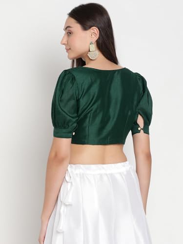 Image of studio rasa Women's Silk Blend Printed V-Neck Padded Readymade Top for Festive Party Wedding