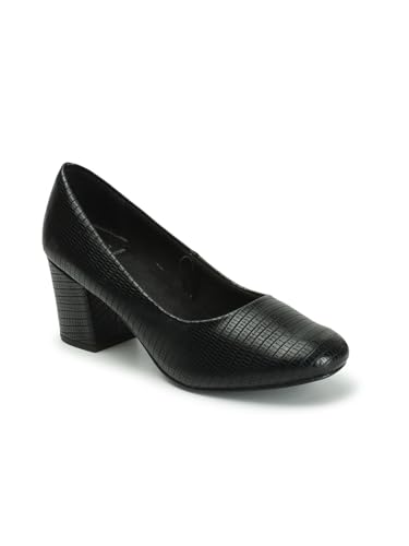 Image of Carlton London Women's Textured Round Toe Block Heel Pumps