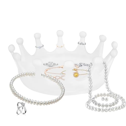 Soporte para anillos en forma de corona | Soporte en forma de corona para baratijas, plato de joyería moderno multifuncional para mesita de noche, baño, tocador, dormitorio, tocador