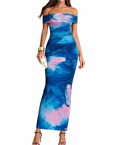 Image of BTFBM Cocktail Dresses for Women 2026 Elegant Classy Off Shoulder Bodycon Mesh Slit Floral Maxi Spring Summer Dress