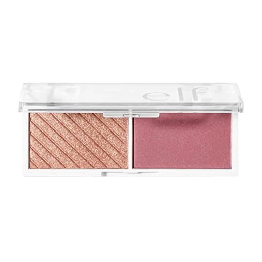 e.l.f. Cosmetics Bite-Size Face Duo, Highlighter, Bronzer & Blush Palette, Highly Pigmented, Pomegranate, 0.049 Oz (1.4g), 0.049 ounces