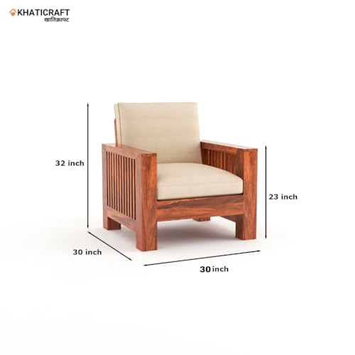 Image of Solid Sheesham Wood Dhara 5 Seater Sofa Set | Wooden 3+1+1 Seating Sofa Set for Living Room, Guest Room, Office, Home Furniture with Cushions (Honey Finish)