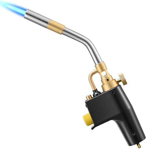 MAPP Propane Torch Ovshnrr Adjustable Flame Intensity & Solid Brass Tube Gas Torch Portable Heavy Duty Plumbing Soldering Brazing Blow for Weed Burner Welding Roofing Grilling Ignition