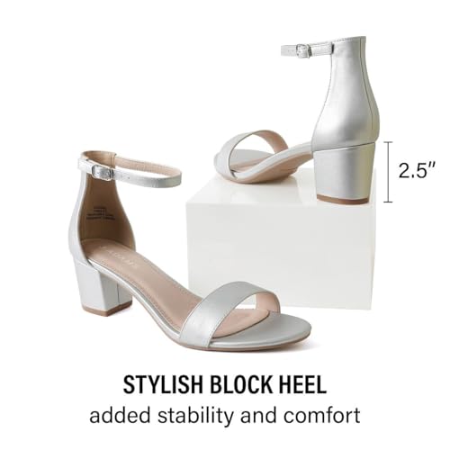 Image of J. Adams Daisy Heeled Sandals - Ankle Strap Low Block, Open Toe Dress Pumps, Chunky Heels - Dressy Shoes for Women - Bridal, Wedding, Summer Sandals