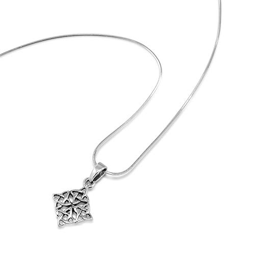 Chuvora 925 Sterling Silver Celtic Knot Symbol Square Pendant Necklace, 18 inches