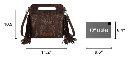 Image of Wrangler Western Handbag for Women Crossbody Bag Top Handle Embossed Cowgirl Fringe Purse