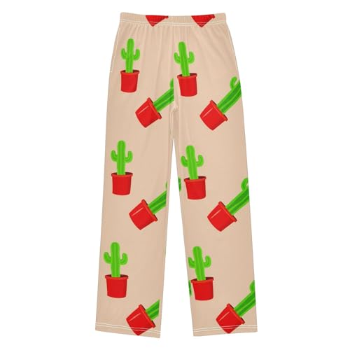 J JOYSAY Potted Cactus Plant Beige Pajamas Pants Soft Long Pajama Bottoms Lounge Sleep Pants Size S-XL