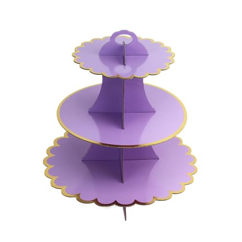 Image of Kawaii Cartoon Birthday Decorations, Purple Cupcake Stand Party Supplies, 3 Tier Paper Cupcake Holder, Dessert Display Stand for Kids Birthday Party Decoration